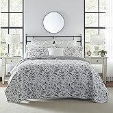 Laura Ashley - King Quilt Set, Soft Cotton Bedding with Reversible Design, Medium Weight for Year Round Use, 3 Piece Bed Set with Matching Pillowcases (Amberley Black/White)