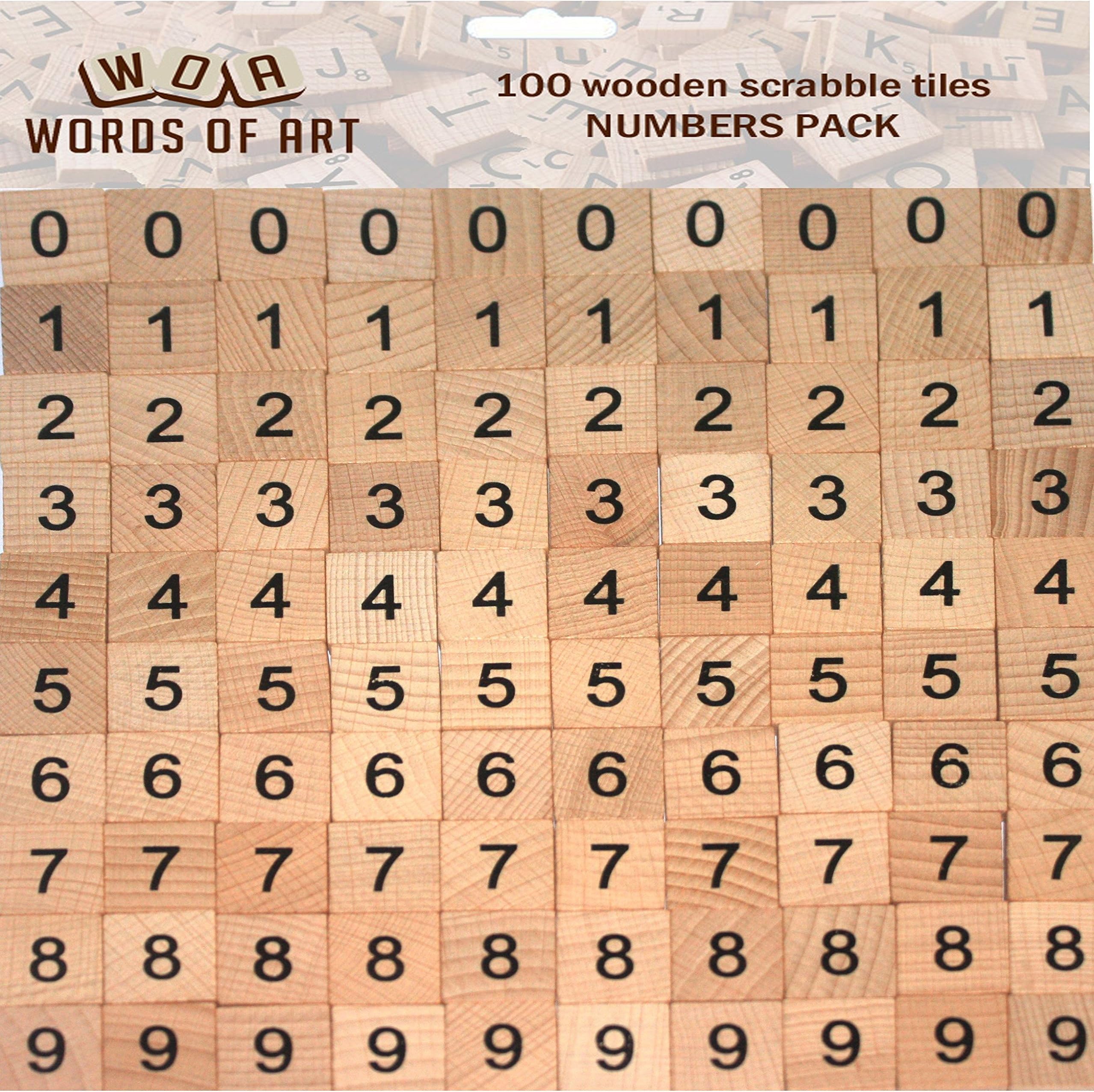 Wooden Alphabetical Number Tiles - Set of 100 NUMBER Tiles for Crafting
