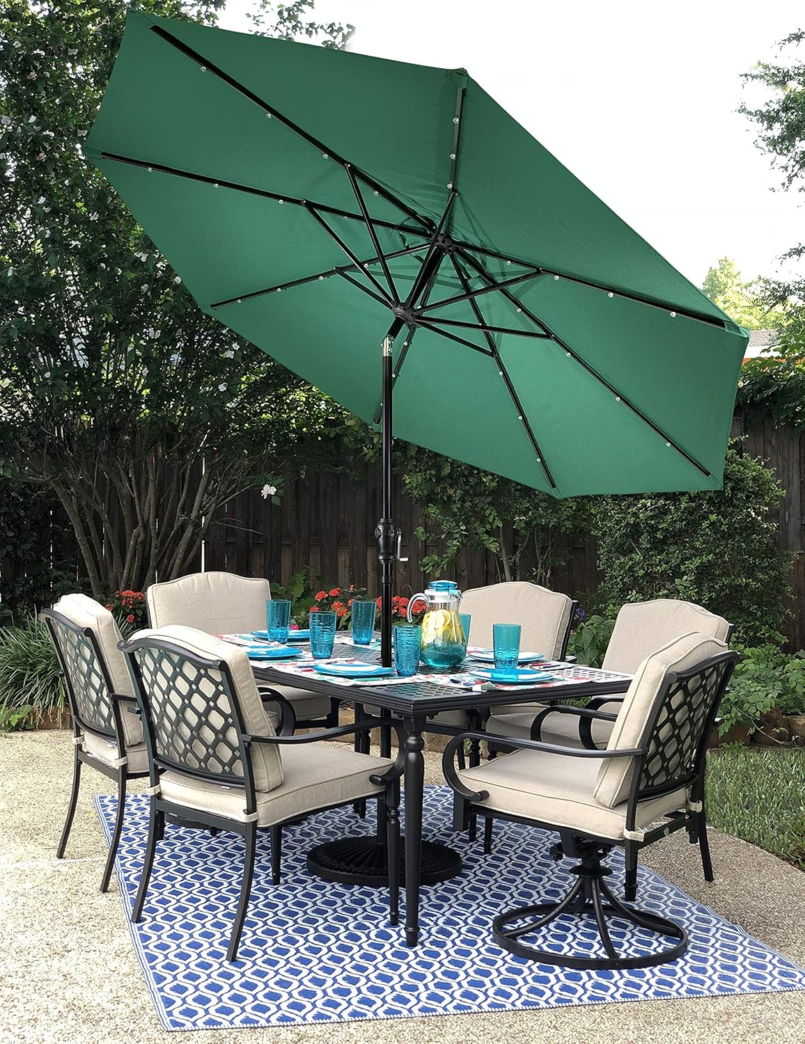hunter green patio sets on Amazon Com Sun Ray 811023ole 9 Round 8 Rib Solar Patio Umbrella With 32 Led Lights Hunter Green Garden Outdoor