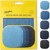 ZEFFFKA Iron-On Denim Patches for Jeans Repair 10 Pieces Blue and Black | 10 Patches in Blue and Black, 3-7/8 x 4-1/4 Inch, 100% Cotton Denim Face, No Sewing Needed, Washable to 194&deg;F
