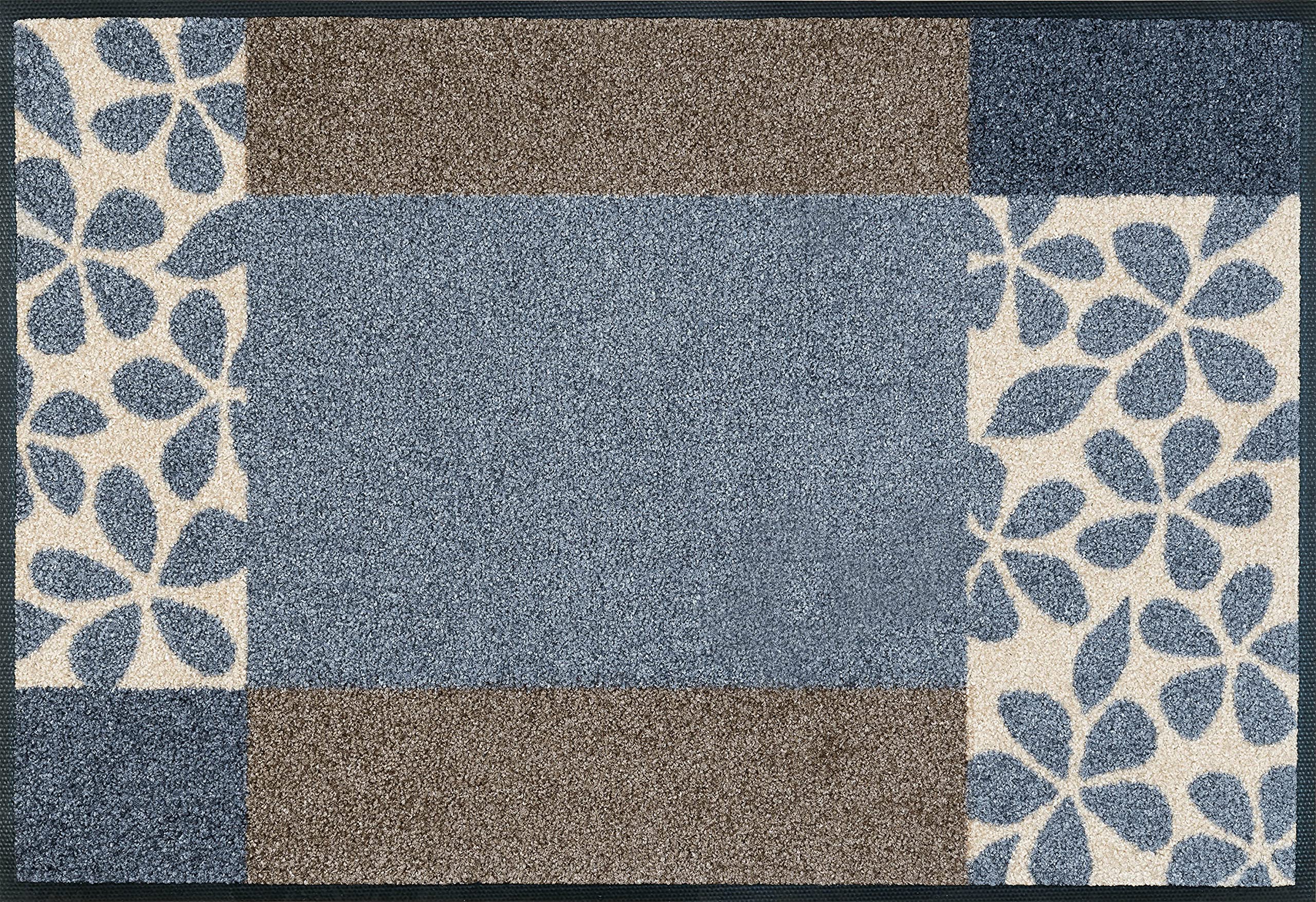 wash+dry Doormat with Florita Grey Design (Can be Washed), Polyester, grey, 50 x 70 cm