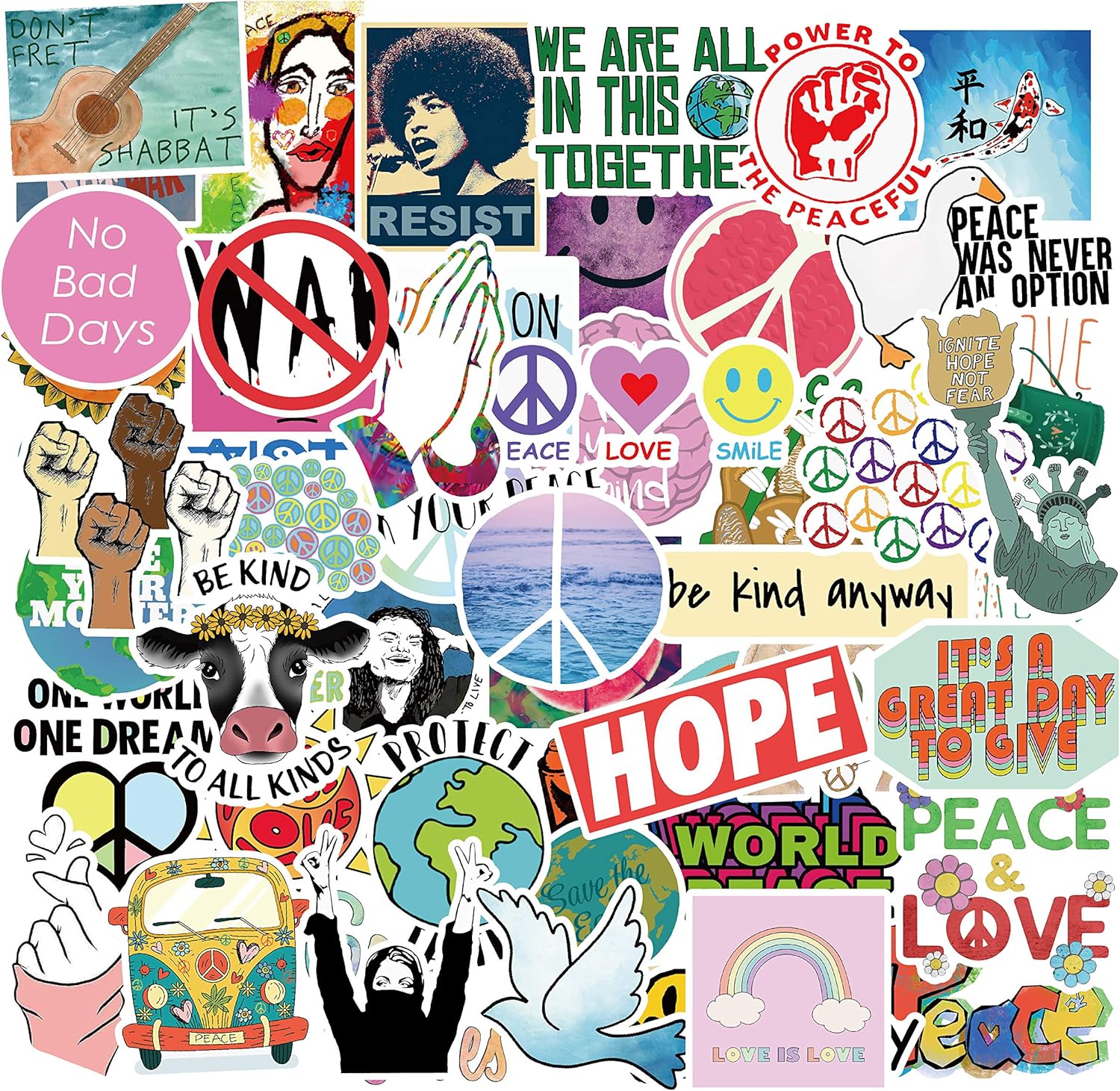 STICON Stickers for Water Bottles Love and Peace Vinyl Waterproof Laptop Stickers Pack Cute VSCO Aesthetics Trendy Decals Graffiti Patches (50Pcs)