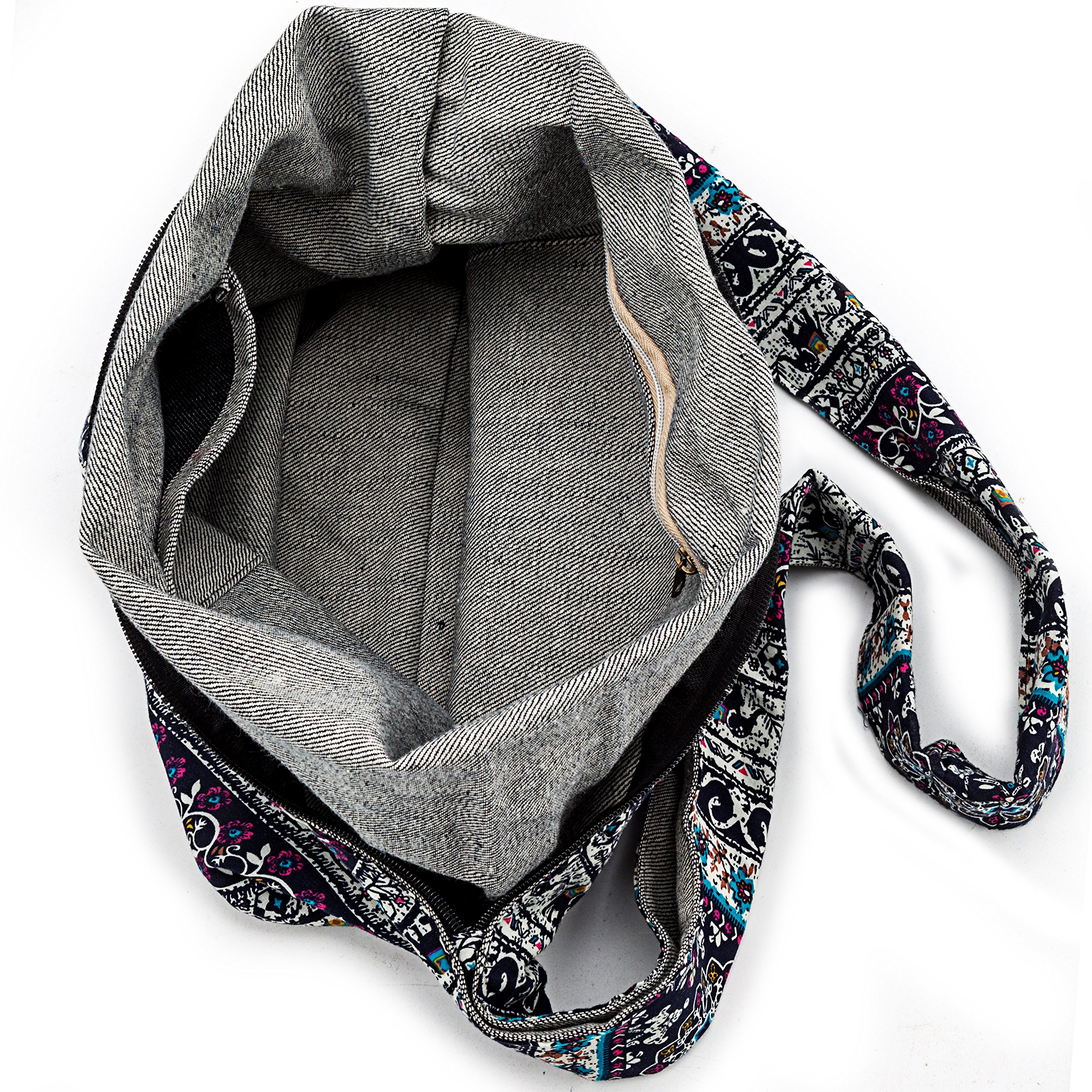 Hippie Crossbody Bag Thai Top Zip Hobo Sling Bag Handmade Hipster