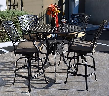 Darlee Elisabeth Cast Aluminum 5 Piece Bar Set With Seat Cushions And 42 Inch Bar Table Antique Bronze Finish Patio Furniture Accessories Patio Lawn Garden Patio Furniture Accessories