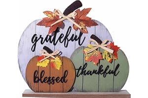 CYNOSA Fall Decorations for Home Blessed Grateful Thankful Fall Decor Wooden Pumpkin Tabletop Signs for Home Thanksgiving Farmhouse Living Room Harvest