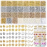 Funtopia Spacer Beads Bracelet Making Kit, 2320 Pcs Jewelry Making Supplies with Assorted Round Star Silver Gold Beads, Round Pearls and Lobster Clasps, DIY Crafts Necklaces Bracelets Earrings
