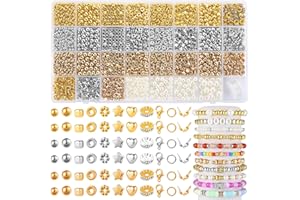 Funtopia Spacer Beads Bracelet Making Kit, 2320 Pcs Jewelry Making Supplies with Assorted Round Star Silver Gold Beads, Round Pearls and Lobster Clasps, DIY Crafts Necklaces Bracelets Earrings
