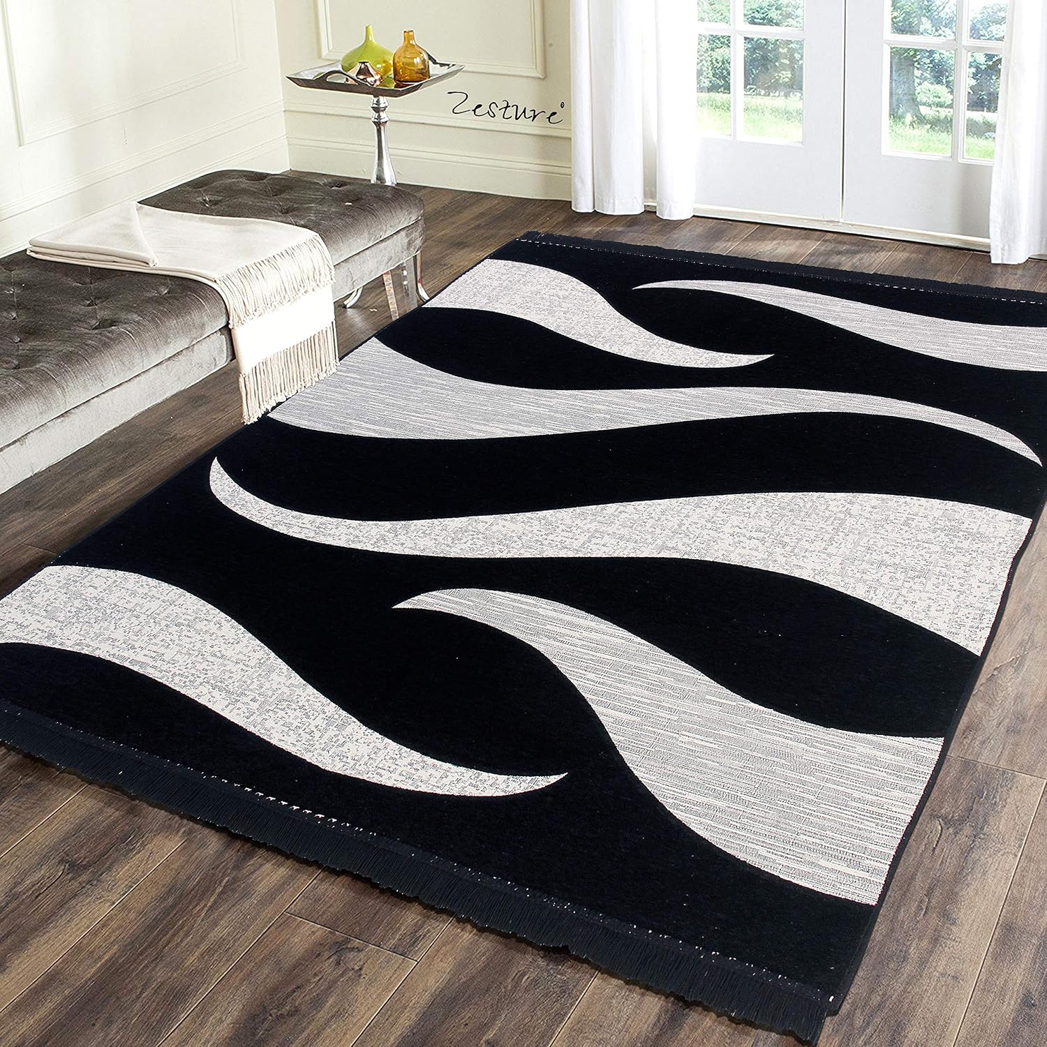 Zesture Premium Flat Weaved Multipurpose Living Room Bedroom Temple kithen Area Rug and Carpet (4.5 Feet x 6 Feet, Black) Zesture Premium Flat Weaved Multipurpose Living Room Bedroom Temple kithen Area Rug and Carpet (4.5 Feet x 6 Feet, Black)