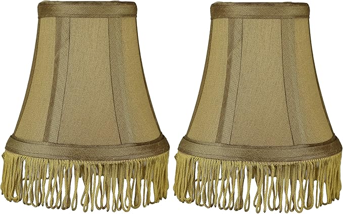 Urbanest Set Of 2 Gold With Gold Fringe Silk Bell Chandelier Lamp Shade 3 Inch By 5 Inch By 4 1 2 Inch Clip On Amazon Com