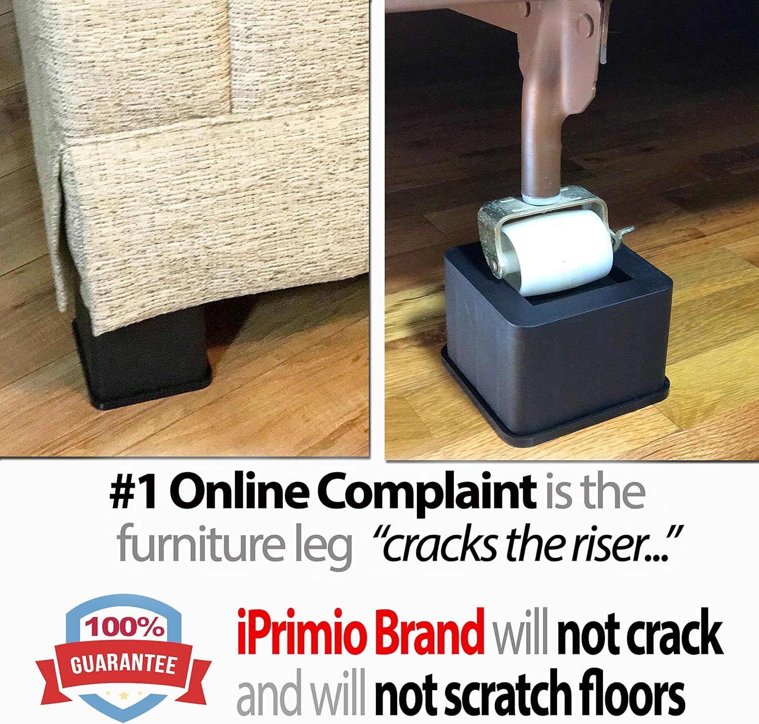 iPrimio Bed and Furniture Square Risers - 3 INCH Rise Size - Wont Crack & Scratch Floors - Heavy Duty Rubber Bottom - Patent Pending - Great for Wood and Carpet Surface (Black, 4): Home Improvement