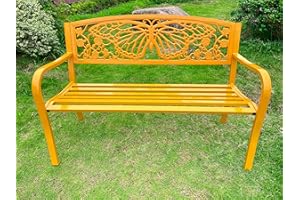 Hi-Line Gift Ltd 50" Outdoor Metal Garden Bench with Butterfly Design Backrest - Yellow