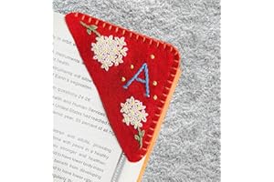 Personalized Hand Embroidered Corner Bookmark, Bookmarks for Women, Personalized Bookmark for Books, Cute Flower Book Mark, Hand Stitch Gift for Women for Book Lovers by HNQCPCVU (A, RED)