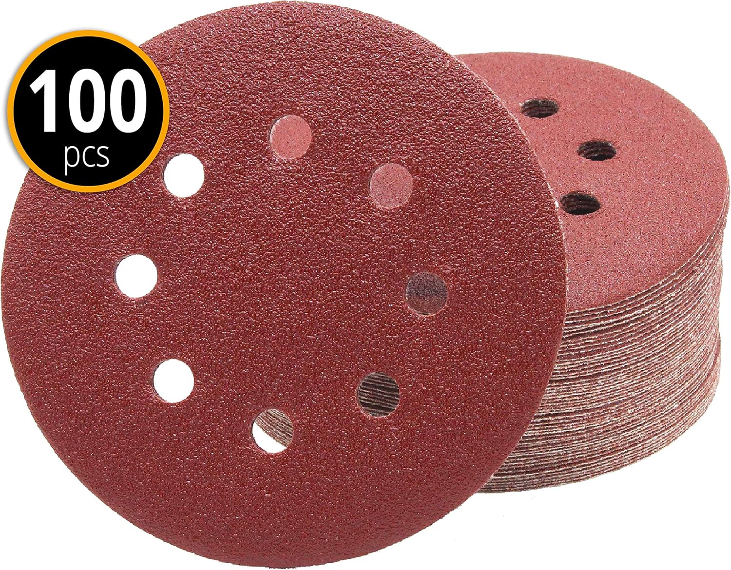 100x Professional Sanding Discs - 125mm diameter , 8-Hole, Grit 80 - for Orbital Sanders Abrasive Paper, Grinding Pads - Image 5