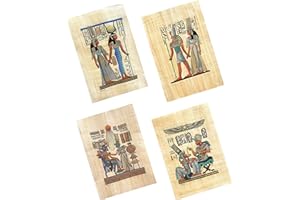 NileCart Collection of 4 sheets Egyptian papyrus paintings Original Hand Painted Papyrus Paper Ancient Egyptian size 9x13 in. handmade in Egypt. (Kings & Queens Collection)