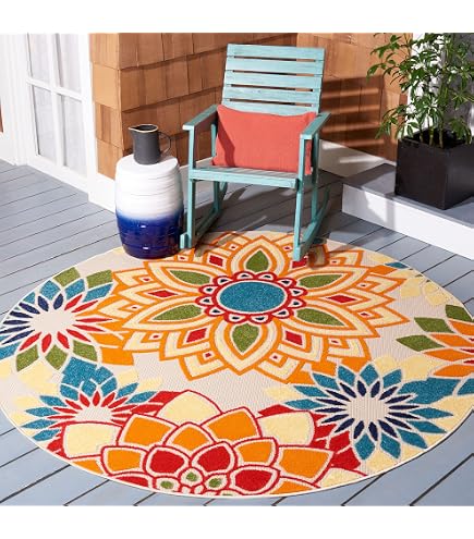 SAFAVIEH Cabana Collection - Alfombra Cuadrada De 3 Pies, Diseño Floral, No Desprende Pelusa Y De Fácil Cuidado, Para Interiores Y Exteriores, Lavable Y Ideal Para Patio, Patio Trasero, Vestíbulo