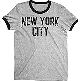 Men's NYC Ringer Tee in Heather Gray & Black (Distressed, 2XL)