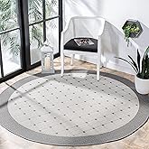 SAFAVIEH Washable Rug Outdoor Bermuda Collection - 5' Round, Grey & Ivory, Non-Shedding & Easy to Clean, Ideal for Patio, Bac