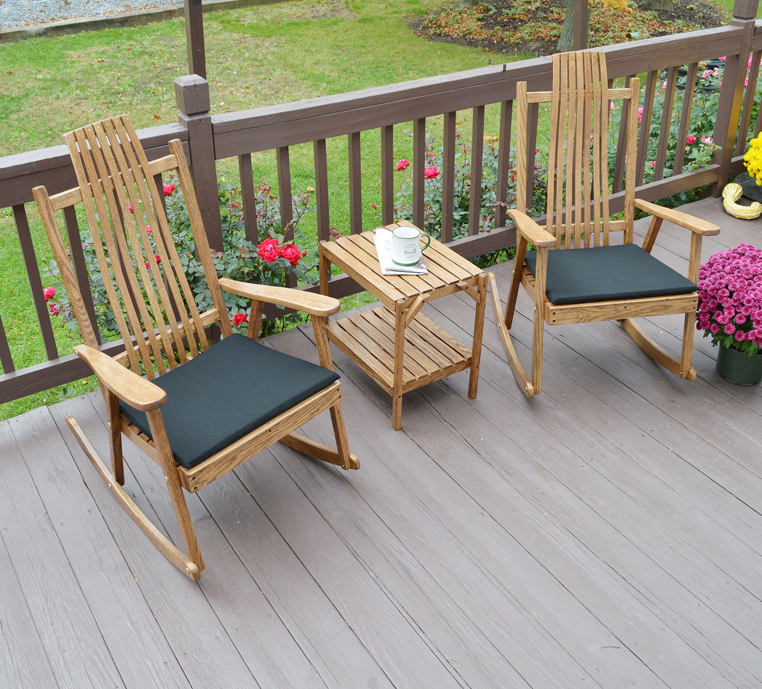 Front Porch Rocking Chair Set with Side Table, 2 Wood Rocker Chairs for Indoor and Outdoor Covered Patio Porches, Hand Bent Wood Amish Furniture Pair Sets for Rustic and Contemporary Homes