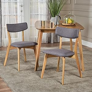 Molly Mid Century Modern Dark Grey Fabric Dining Chairs with Natural Oak Finished Rubberwood Frame (Set of 2)
