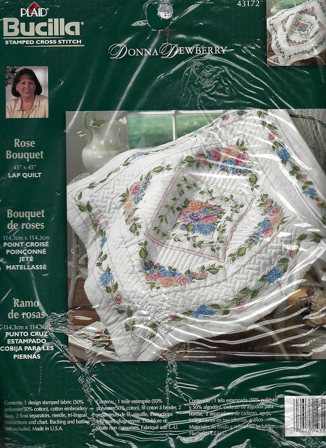 Bucilla Rose Bouquet Stamped Cross Stitch Lap Quilt Kit 43172