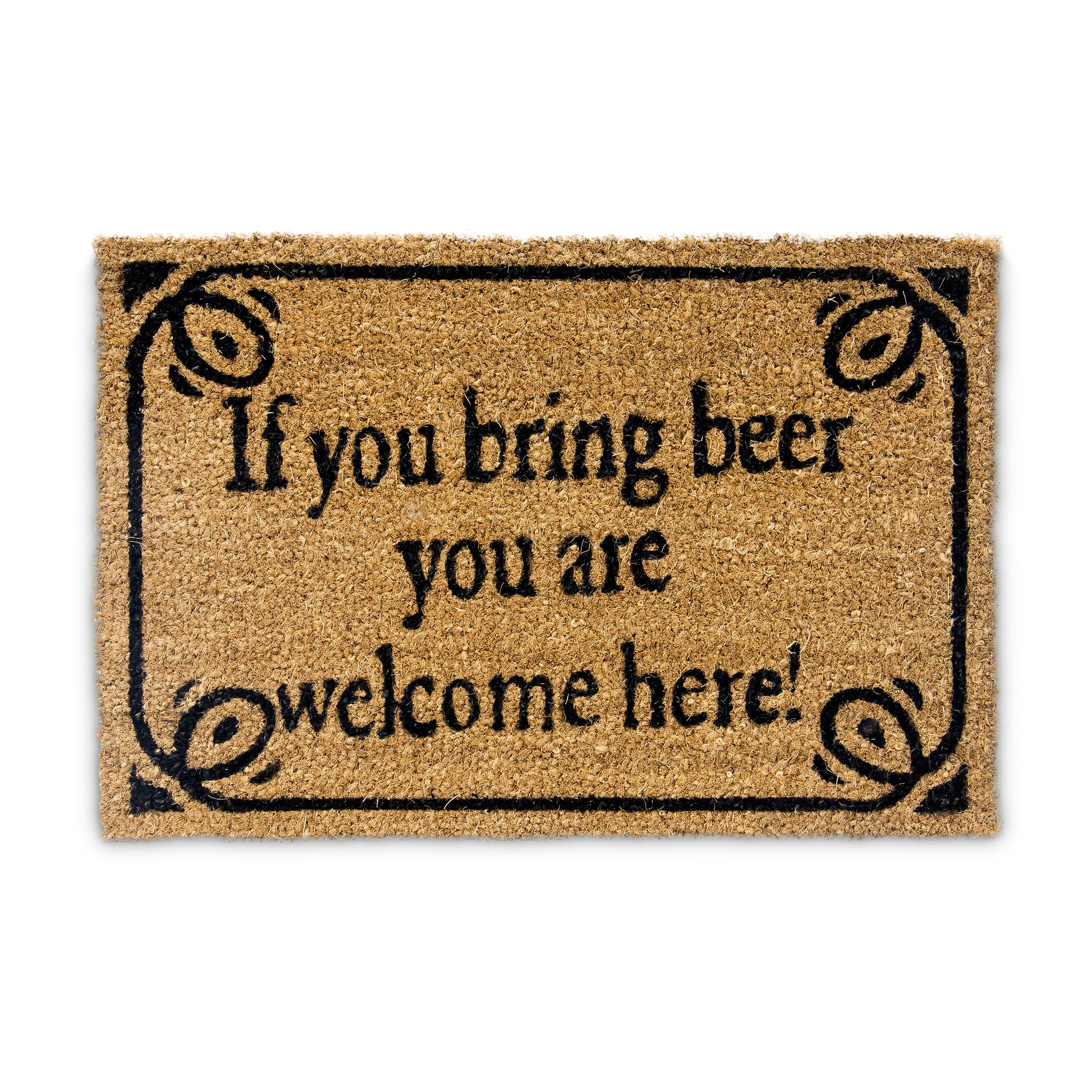 Relaxdays Natural Coconut Fibre Coir BRING BEER Doormat Door Mat Welcome Mat w/ Anti-Slip Rubber PVC Underside, Brown โ image 1