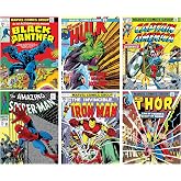 Superhero Wall Art &ndash; Superhero Vintage Comic Books Decor Unframed Set of 6 Prints, 8x10 Inch, Super Heroes Poster Room Decor, Vintage Posters for Kids Adults Boys Bedroom (Yellow)
