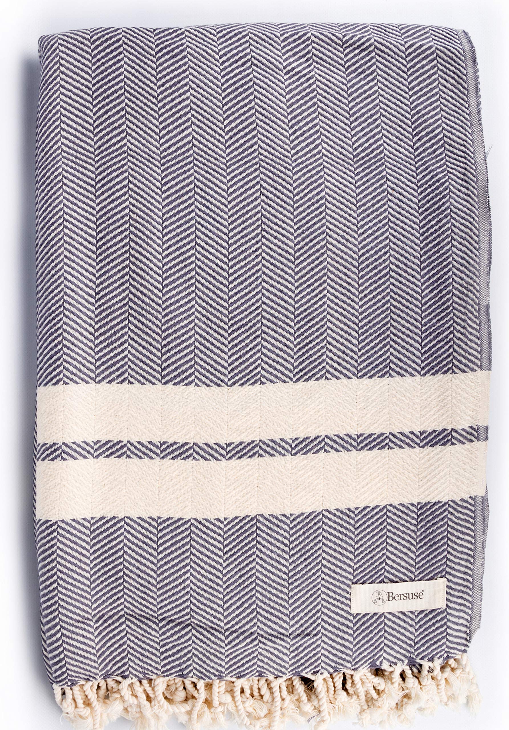 Bersuse 100% Cotton - Herringbone XXL Throw Blanket Turkish Towel - Anthracite