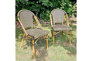 PURPLE LEAF Bistro Chair (Set of 2) French Hand-Woven Wicker Chairs for Outdoor Patio Porch Garden Indoor, Bamboo Print Finish, Coffee, Dining Chairs