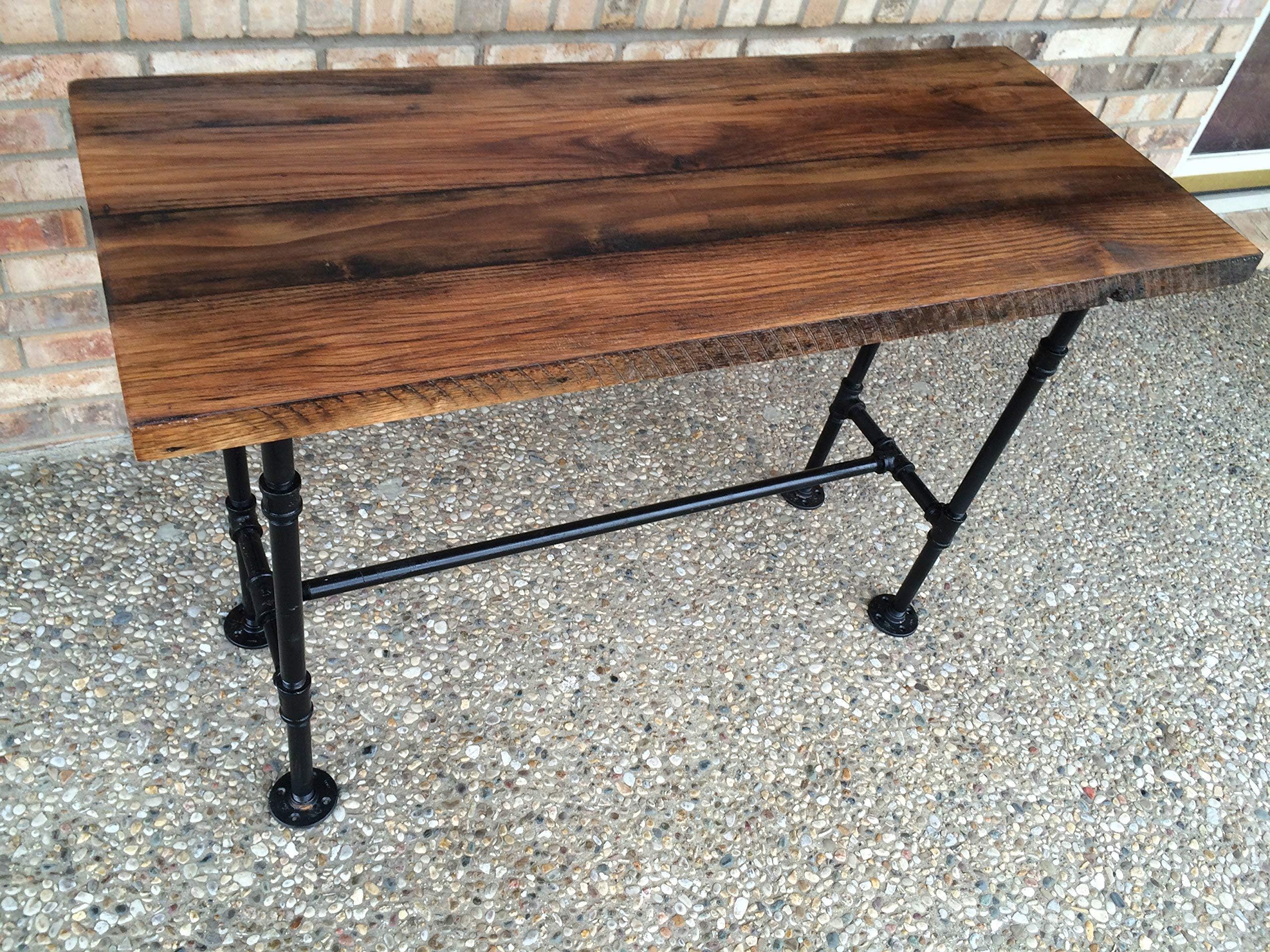 Reclaimed Wood Desk Table - Solid Oak W/ 28" Black Iron Pipe legs.