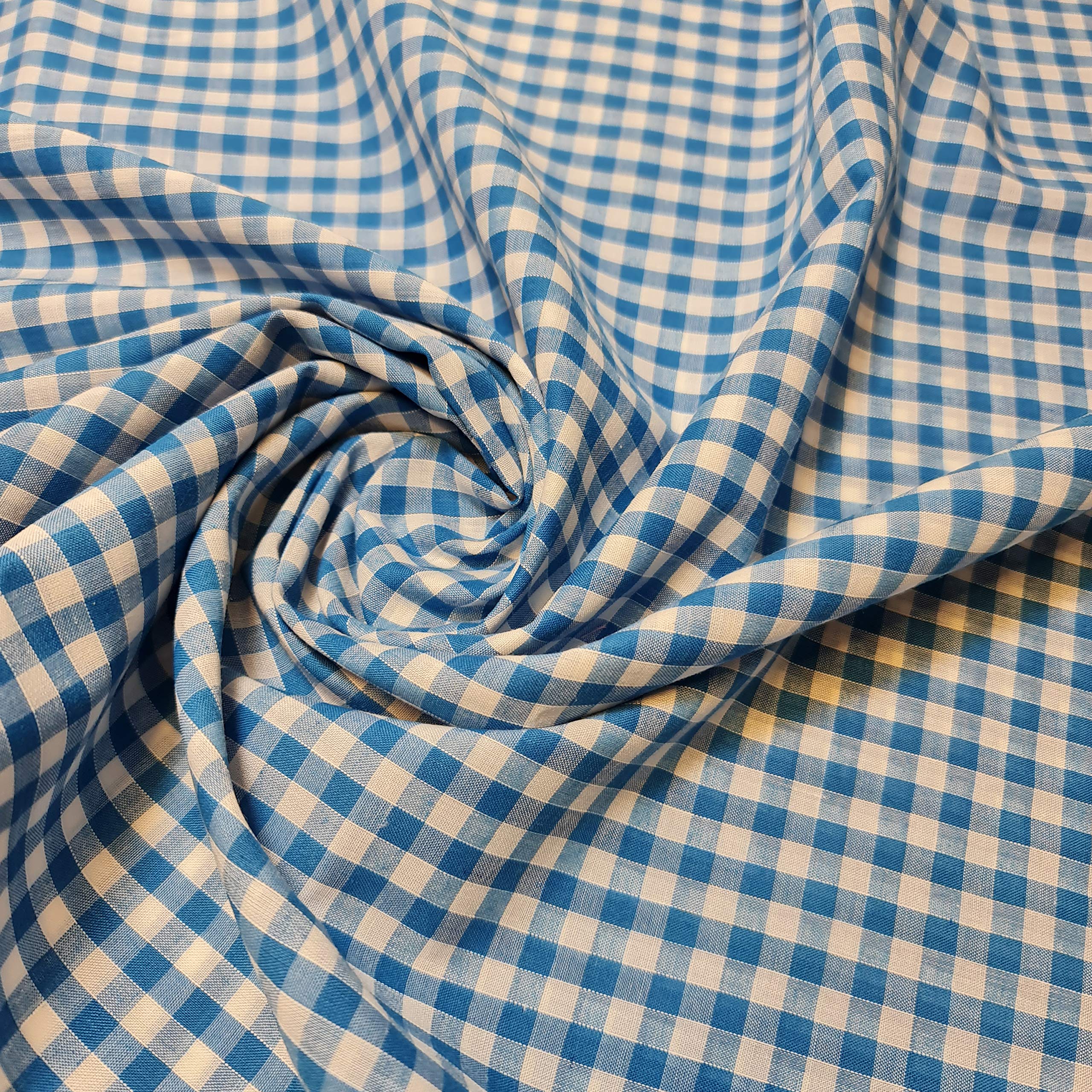 Polycotton Fabric 1/4" Gingham Check Material Dress Craft Uniform Checked 112cm (15+ Colours Available in Various Lengths) (Kingfisher, 2 Meter)