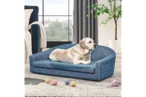 TEFUNE Pet Sofa, Made Sponge and Highly Breathable Linen, Suitable Pet Sofas, Dog Sofas, Dog Beds, Cat Beds, Cat Sofas for Medium-Sized Dogs (Blue)