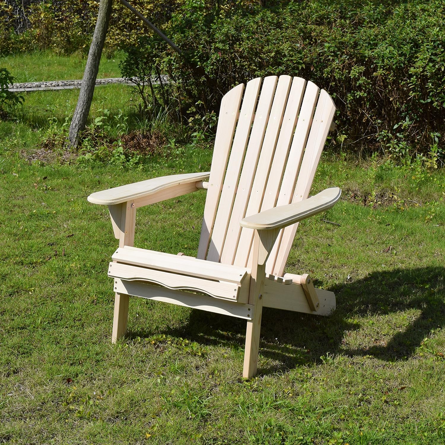 Merry Garden Foldable Wooden Adirondack Chair, Outdoor, Garden, Lawn, Deck Chair, Natural: Furniture & Decor