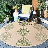 SAFAVIEH Washable Rug Outdoor Courtyard Collection - 6'7" Round, Natural & Olive, Non-Shedding & Easy Cleaning, Ideal for Pat