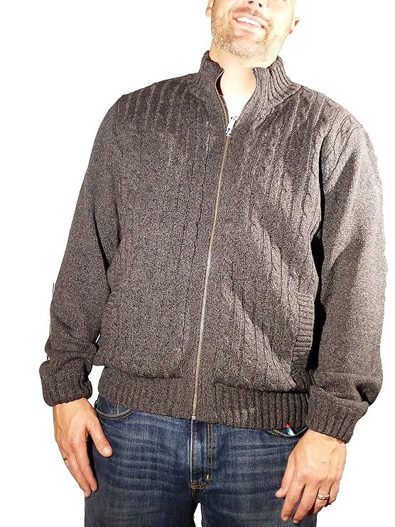 Boston Traders Men's Cable Knit Sweater With Sherpa Lining Pewter (Medium) at Amazon Men’s