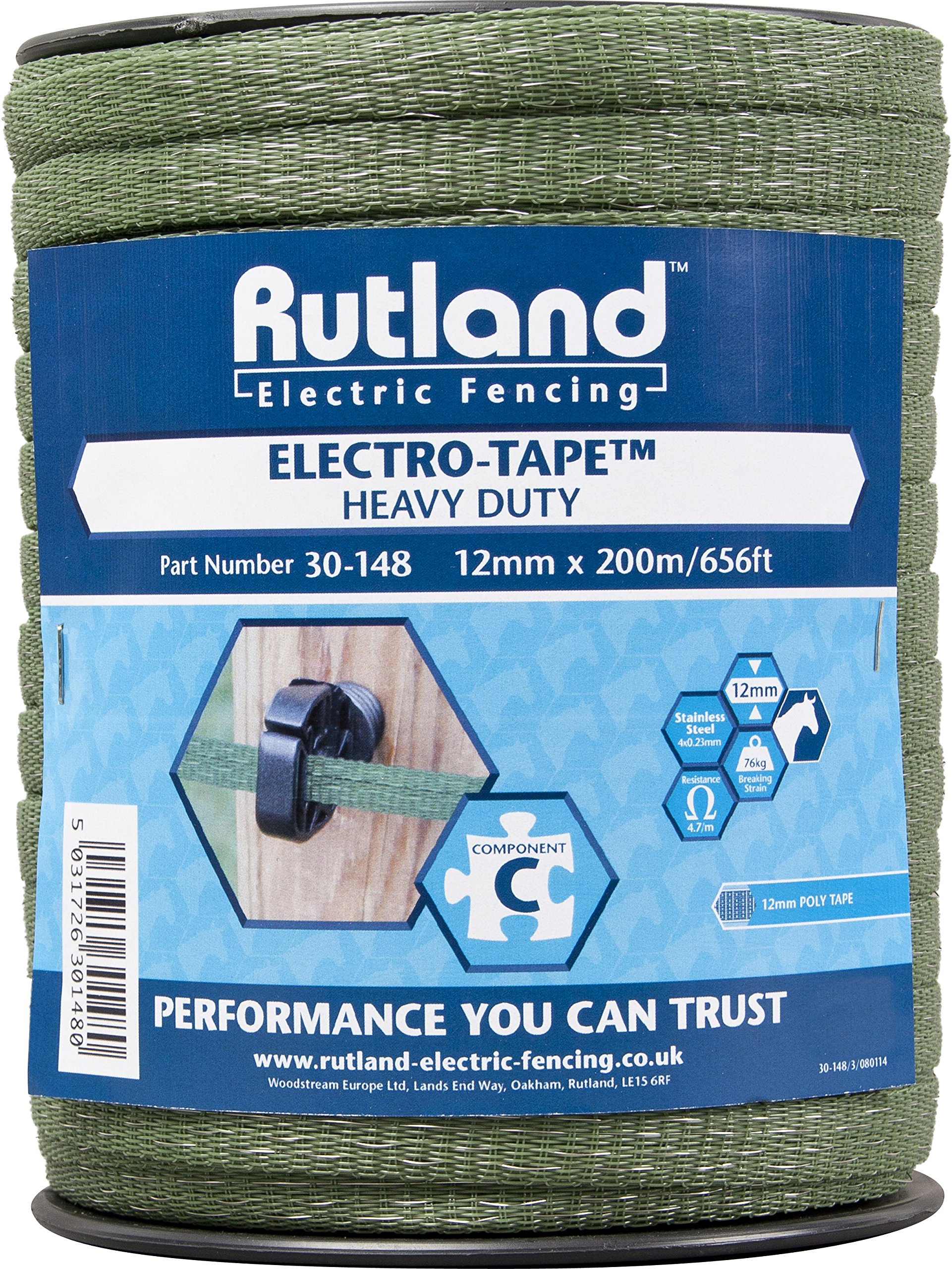 Rutland 30 148R Electric Fence Tape – 12 mm, Green
