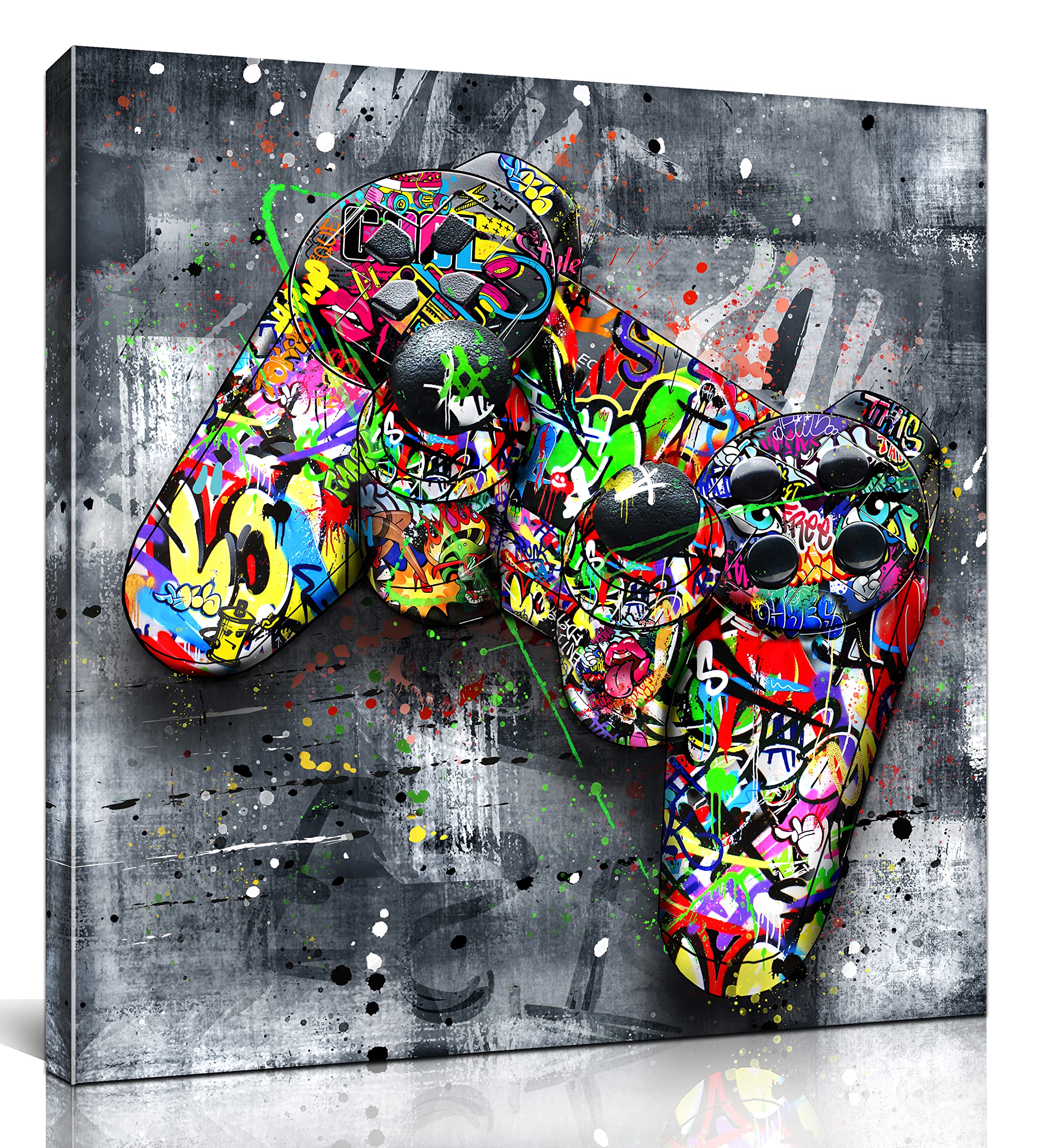 JKWALL77 Graffiti Canvas Wall-Art For Bedroom - Gaming Wall Art For Teen Boys - Abstract Painting Pop Art Modern Home Wall Decor Ready to Hang Size 14