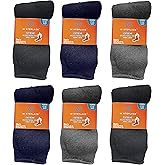 6 Pairs Mens Thermal Socks, Brushed Interior Warm Winter Thick Heavy Duty Cushioned Crew Sock, Bulk Pack