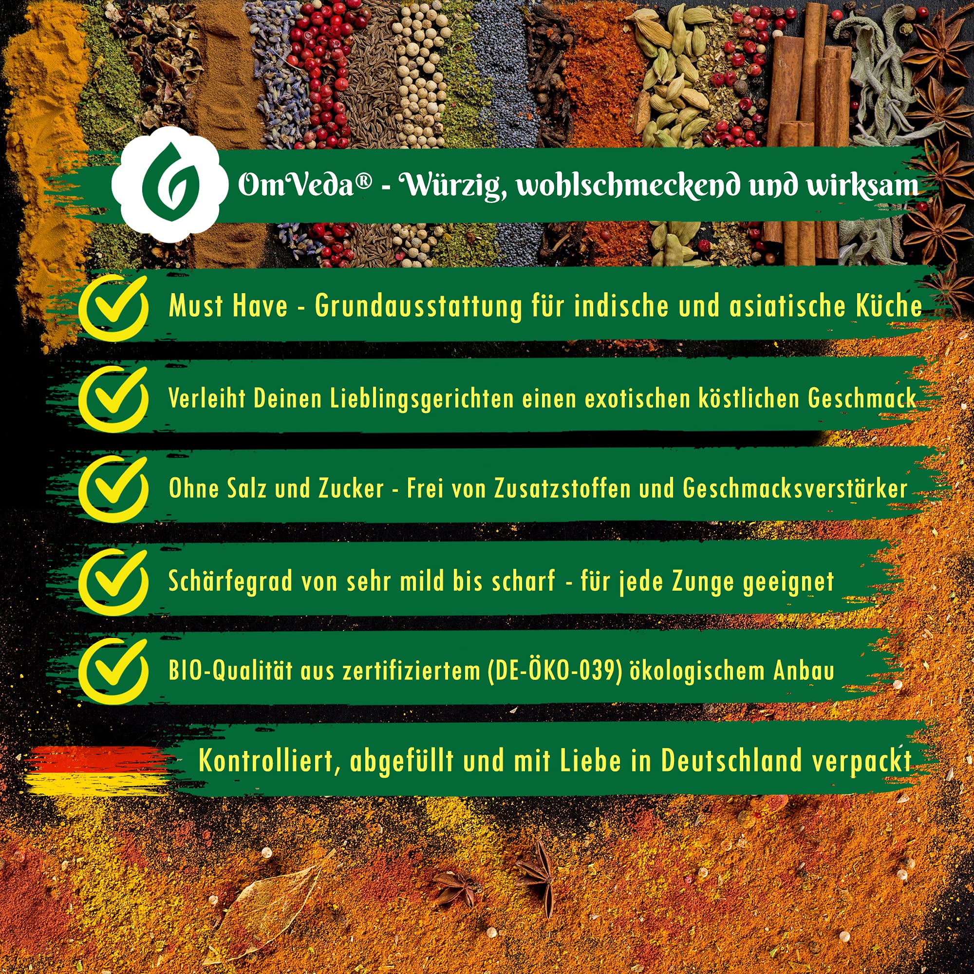 BIO Garam Masala Gewürzmischung 150g | Aromatische Premium Gewürzmischung für Currys, Eintöpfe, Chutneys, Marinaden | Fein gemahlen, ohne Salz | Vegan, glutenfrei, ohne Zusatzstoffe | OmVeda 9