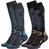 Merino Wool Ski Socks Mens Womens 2 Pairs for Skiing, Snowboarding, Thermal Knee High Winter Warm Sports Performance Socks
