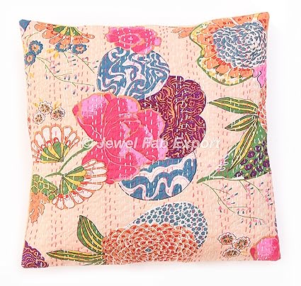 Amazon Com Jewel Fab Art Floral Print Kantha Cushion Cover Indian
