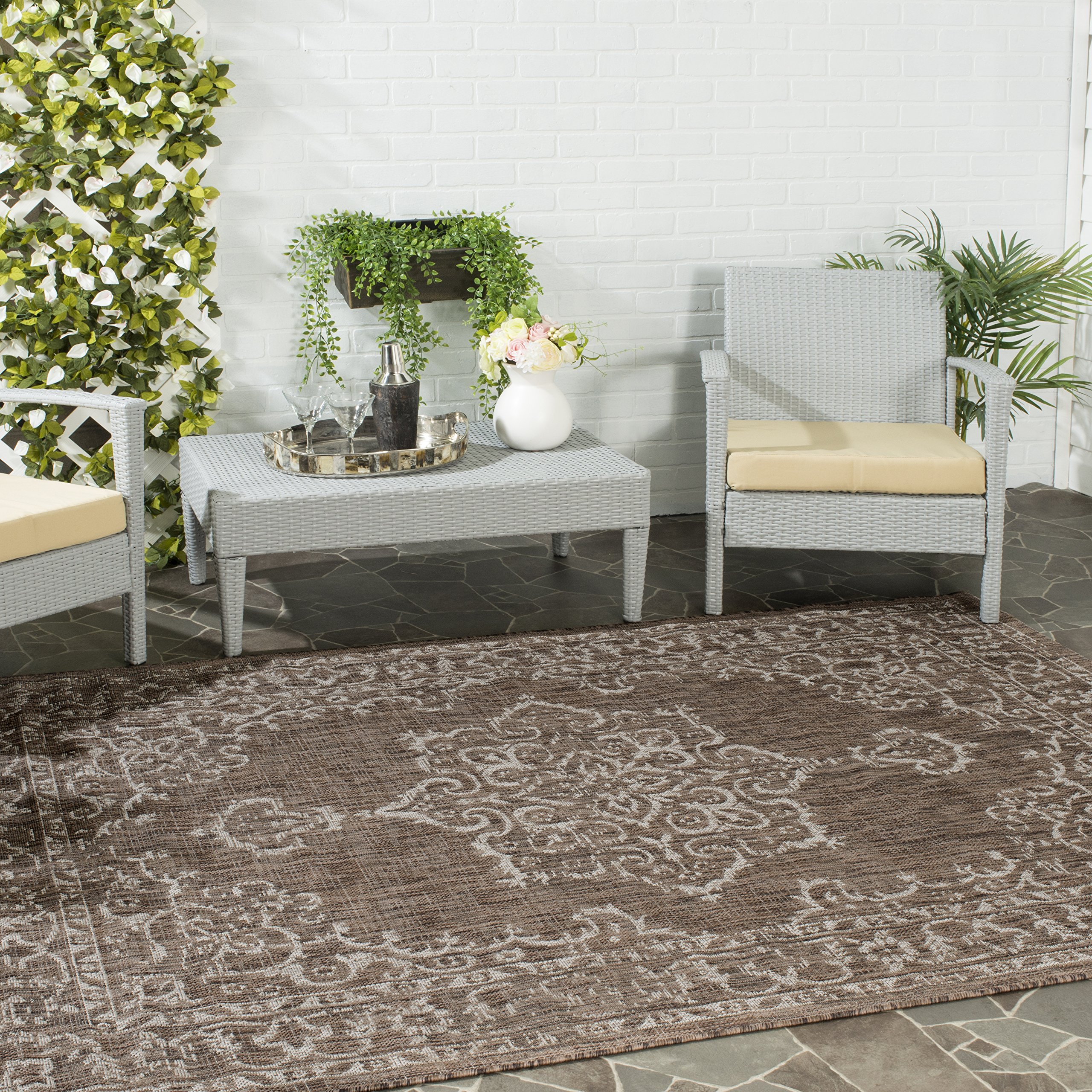 Safavieh Contemporary Indoor/Outdoor Woven Rectangle Area Rug, Courtyard Collection, CY8481, in Brown / Beige, 79 X 152 cm for Garden, Patio or Any Outdoor Space