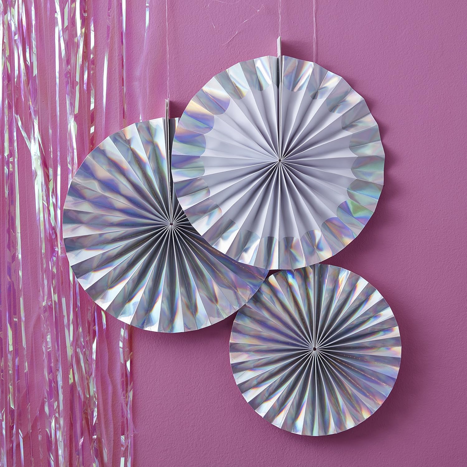 Ginger Ray Iridescent Holographic Hanging Fan Pinwheel Decorations 3