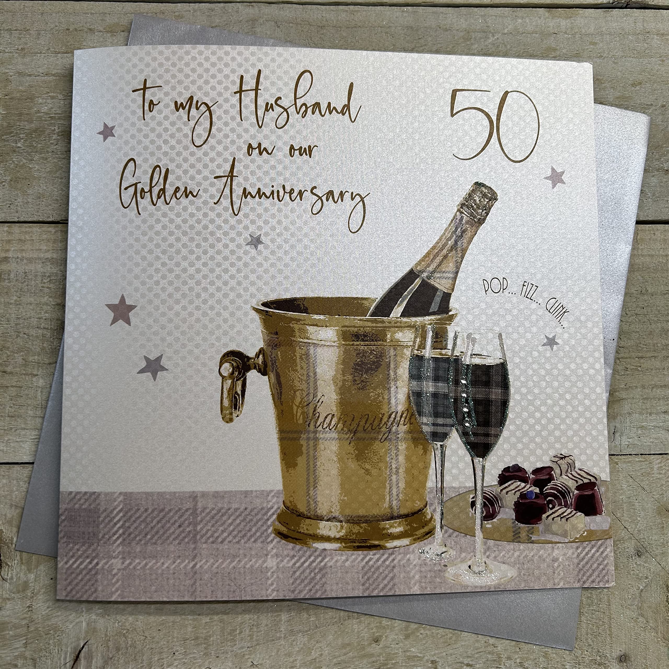 white cotton cards Large Mum and Dad Golden Wedding Anniversary, Handmade 50th Anniversary Card, White, XLBD50M