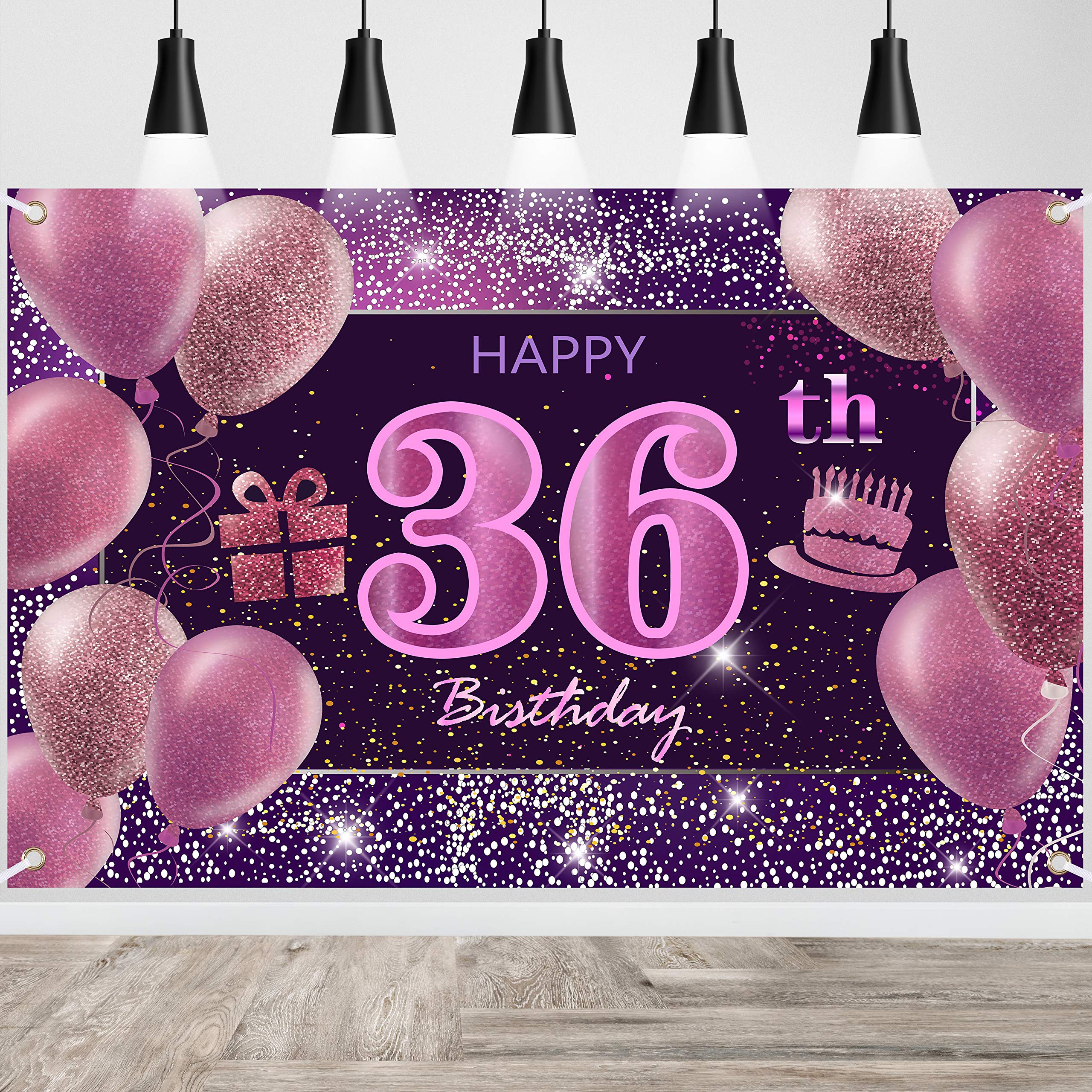 IMISI 36th Birthday Decorations - Happy Birthday Banner, Pink Backdrop for Party