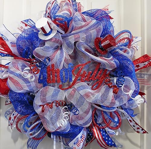 Amazon Com Fourth Of July Deco Mesh Wreath July 4th Wreath