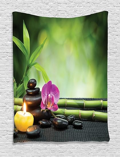 Ambesonne Spa Decor Tapestry Wall Hanging Orchid Bamboo Stems Chakra Stones Japanese Alternative Feng Shui Elements Therapy Bedroom Living Room Dorm