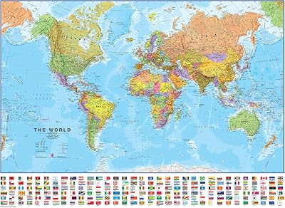 Maps International World Map with Flags Laminated 84.1x59.4 cm Updated 2025