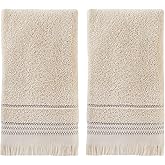 SKL Home Jude Fringe 100% Turkish Cotton Towel, Hand Towe Set, Taupe 2 Count