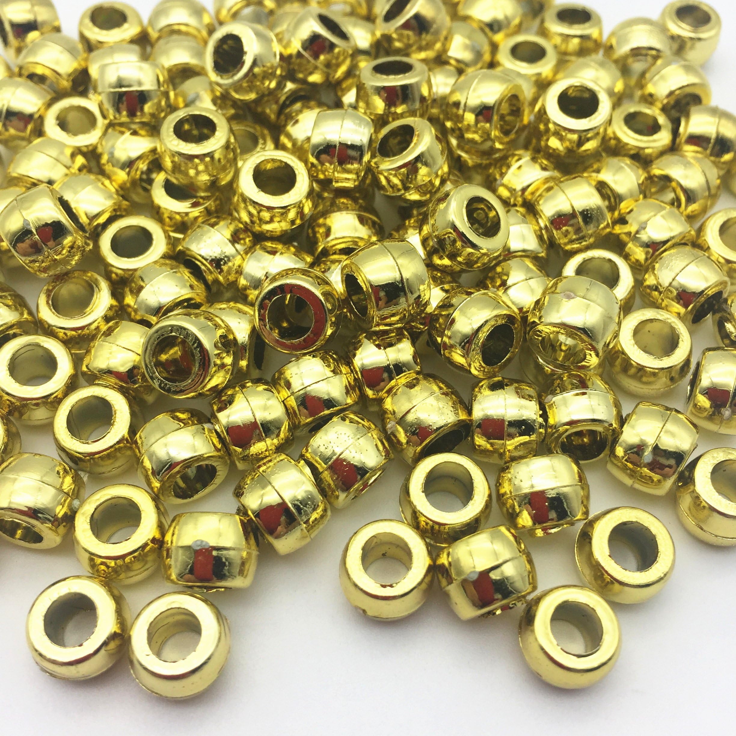 Yiasangly 6x9mm Pony Beads, Barrel Shape Metallic Pony Beads for Hair Braids, Jewelry Making, Craft Making, DIY Bracelet, DIY Necklace 250 Pack (Gold)