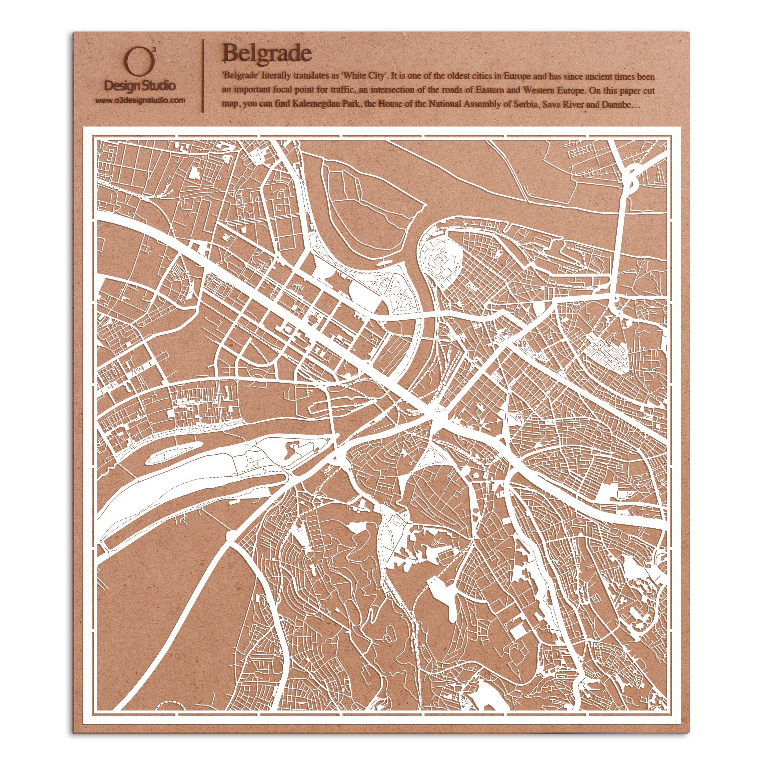 Belgrade Paper Cut Map White 30x30 cm Paper Art
